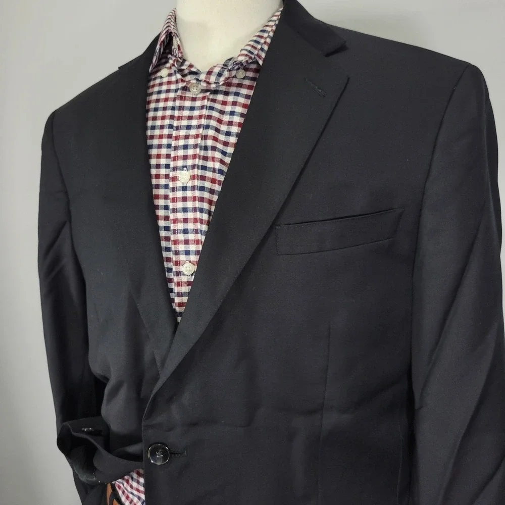 Hart Schaffner Marx Men's Sport Coat Blazer Two Button‎ Black Twill Wool 44L